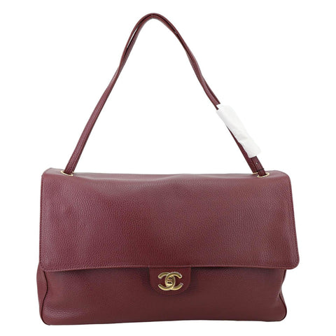 CHANEL Souplissimo Maxi Flap Grained Calfskin Leather Shoulder Bag Burgundy