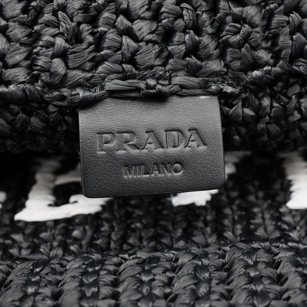 PRADA Embroidered Logo Yarn Crochet Tote Bag Black