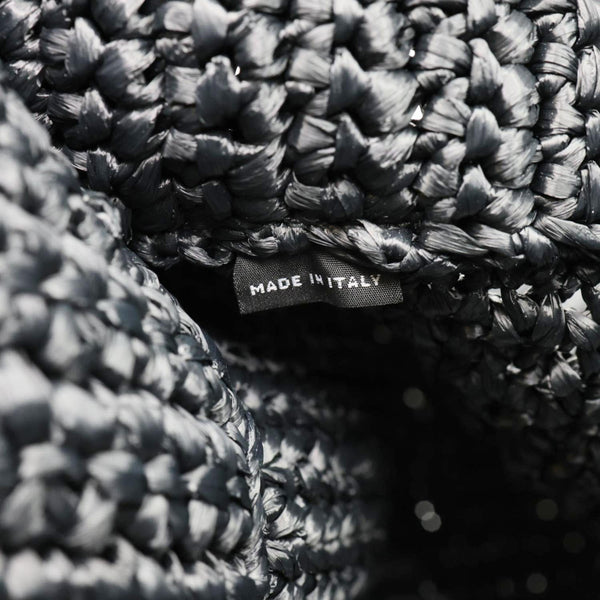 PRADA Embroidered Logo Yarn Crochet Tote Bag Black