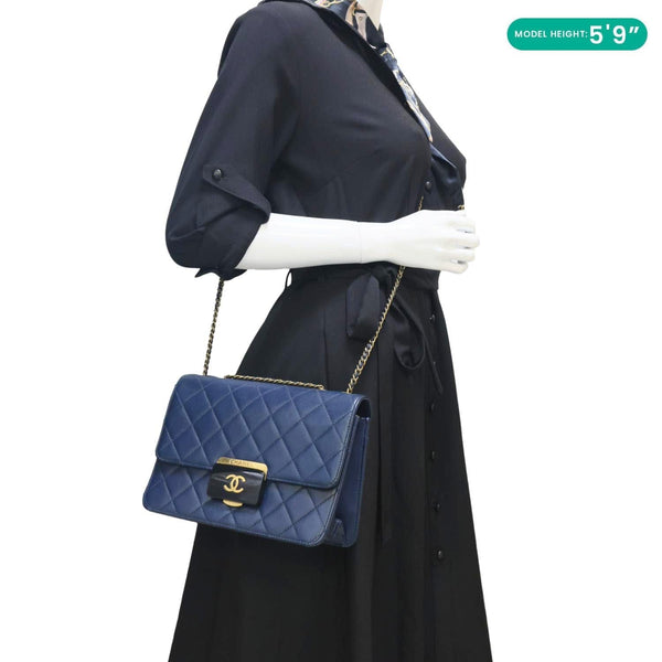 CHANEL Beauty Lock Flap Lambskin Leather Crossbody Bag Blue