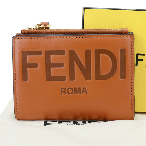 FENDI Roma Calfskin Embossed Leather Wallet Brown