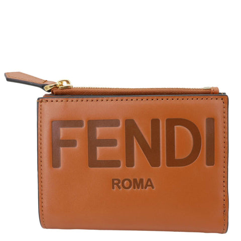 FENDI Roma Calfskin Embossed Leather Wallet Brown
