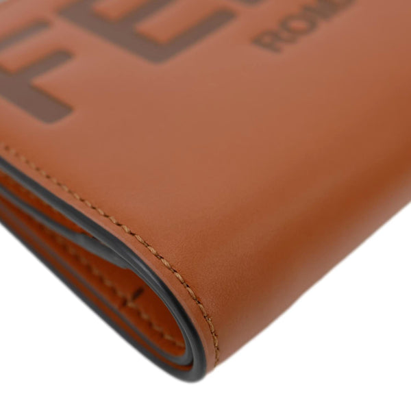 FENDI Roma Calfskin Embossed Leather Wallet Brown