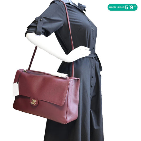 CHANEL Souplissimo Maxi Flap Grained Calfskin Leather Shoulder Bag Burgundy