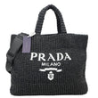 PRADA Embroidered Logo Yarn Crochet Tote Bag Black