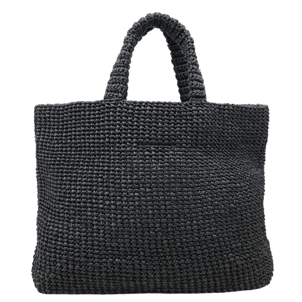 PRADA Embroidered Logo Yarn Crochet Tote Bag Black
