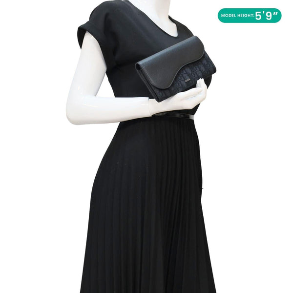 CHRISTIAN DIOR Saddle Oblique Jacquard Leather Wallet Black