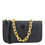 MCM Aren Embossed Maxi Monogram Leather Chain Crossbody Bag Black