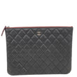 CHANEL O Case Quilted Caviar Leather Clutch Black