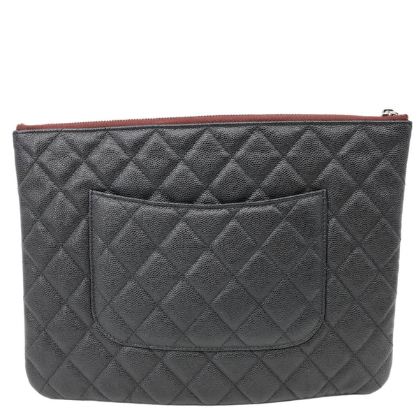 CHANEL O Case Quilted Caviar Leather Clutch Black