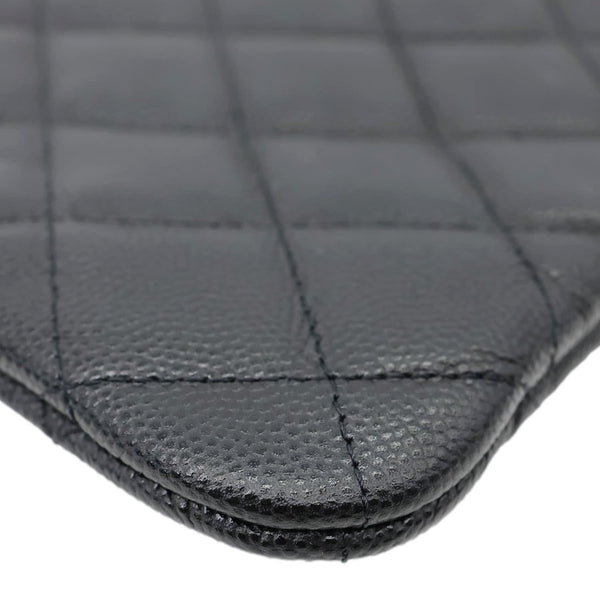 CHANEL O Case Quilted Caviar Leather Clutch Black