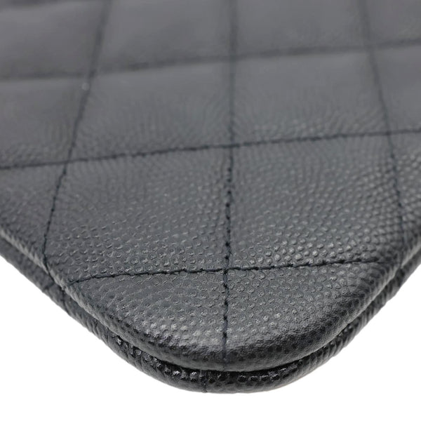 CHANEL O Case Quilted Caviar Leather Clutch Black