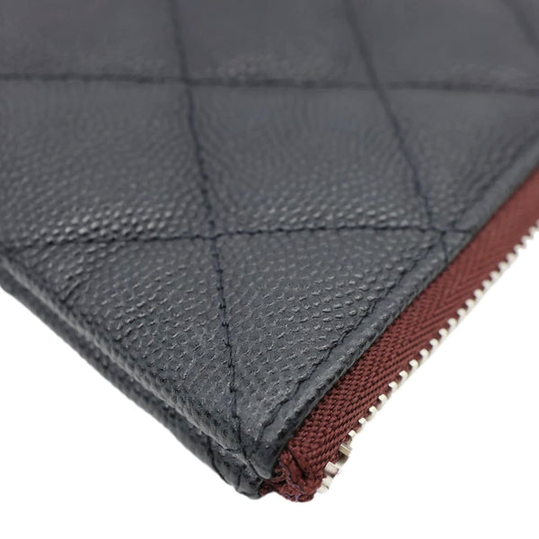 CHANEL O Case Quilted Caviar Leather Clutch Black