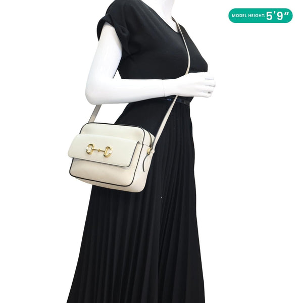 GUCCI Horsebit 1955 Small Leather Crossbody Bag Off White 645454
