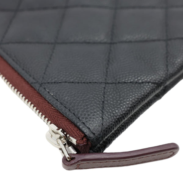 CHANEL O Case Quilted Caviar Leather Clutch Black