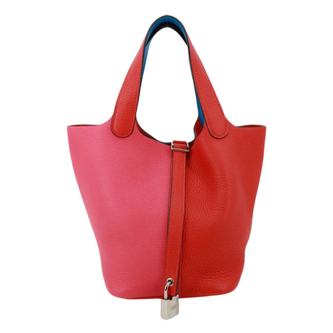 HERMES Picotin Lock 18 Taurillon Clemence Leather Satchel Bag Pink