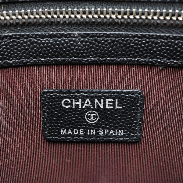 CHANEL O Case Quilted Caviar Leather Clutch Black