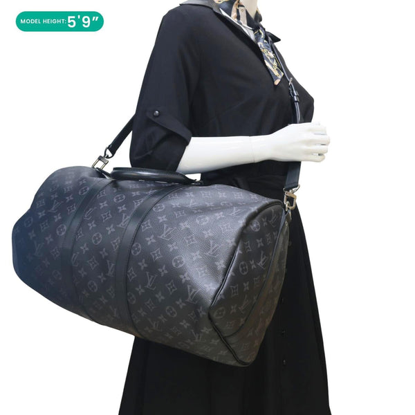 LOUIS VUITTON Keepall 45 Bandouliere Monogram Eclipse Travel Bag Black
