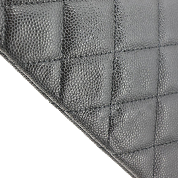 CHANEL O Case Quilted Caviar Leather Clutch Black