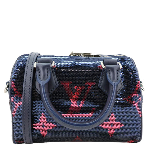 LOUIS VUITTON Speedy 18 Bandouliere Giant Monogram Sequins Shoulder Bag Navy Fuchsia