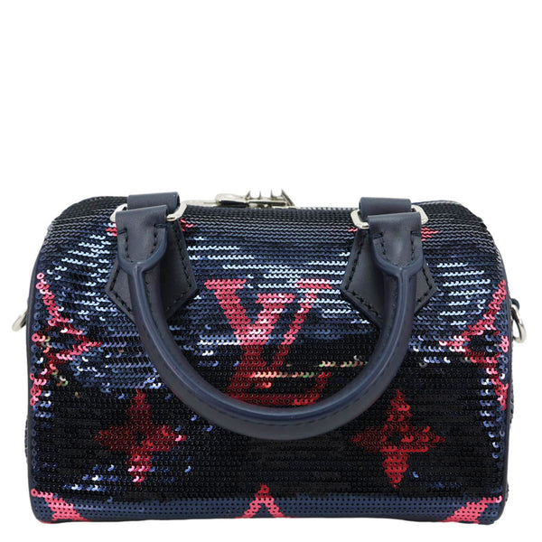 LOUIS VUITTON Speedy 18 Bandouliere Giant Monogram Sequins Shoulder Bag Navy Fuchsia