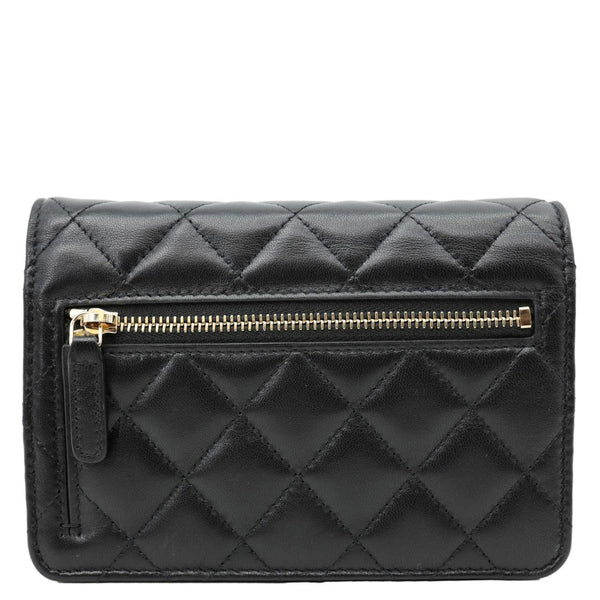 CHANEL Camellia Bow Mini Quilted Leather WOC Crossbody Bag Black