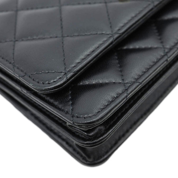 CHANEL Camellia Bow Mini Quilted Leather WOC Crossbody Bag Black