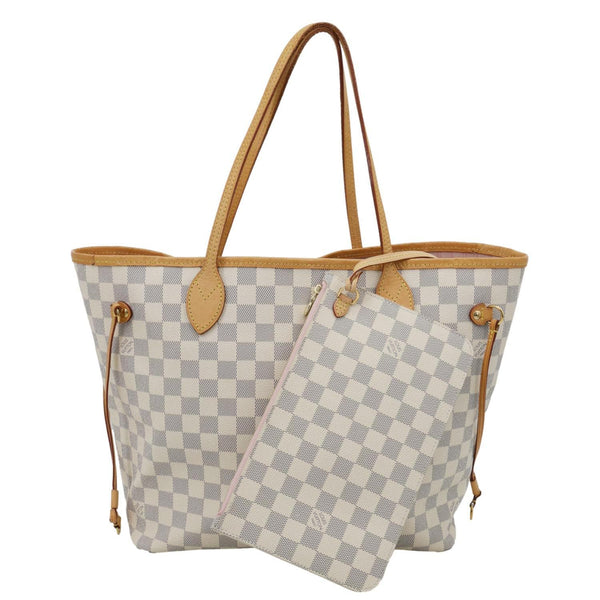 LOUIS VUITTON Neverfull MM Damier Azur Tote Shoulder Bag Rose Ballerine