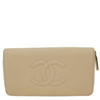 CHANEL CC Zip Around Caviar Leather Wallet Beige
