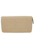 CHANEL CC Zip Around Caviar Leather Wallet Beige