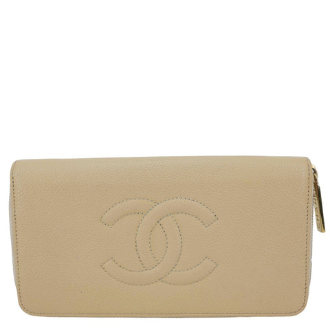 CHANEL CC Zip Around Caviar Leather Wallet Beige