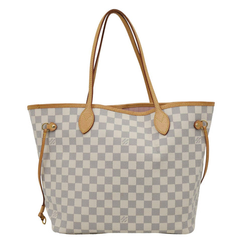 LOUIS VUITTON Neverfull MM Damier Azur Tote Shoulder Bag Rose Ballerine