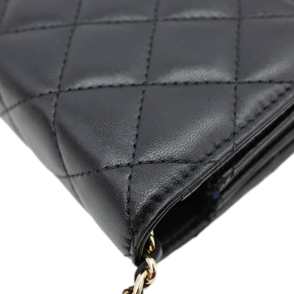 CHANEL Camellia Bow Mini Quilted Leather WOC Crossbody Bag Black