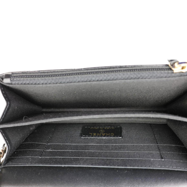 CHANEL Camellia Bow Mini Quilted Leather WOC Crossbody Bag Black