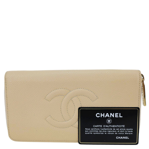 CHANEL CC Zip Around Caviar Leather Wallet Beige