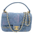 CHANEL Mood Flap Small Quilted Denim Logo Printed Shoulder Bag Blue