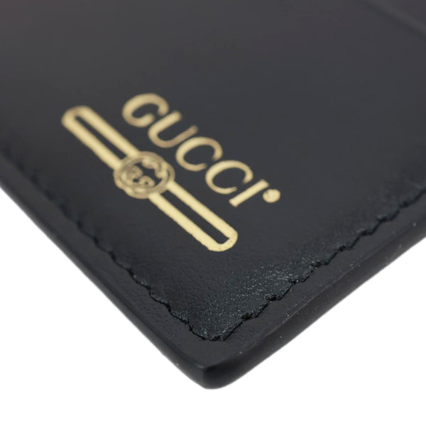 GUCCI Logo Print Leather Card Holder Black 547596