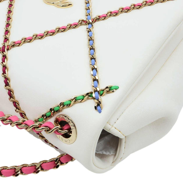 CHANEL Entwined Flap Leather Chain Crossbody Bag White