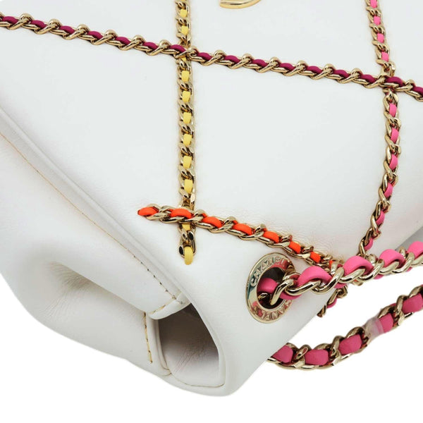 CHANEL Entwined Flap Leather Chain Crossbody Bag White