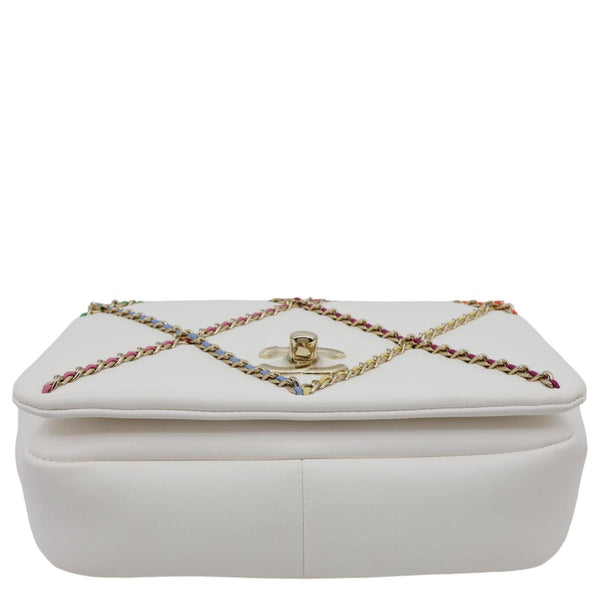 CHANEL Entwined Flap Leather Chain Crossbody Bag White