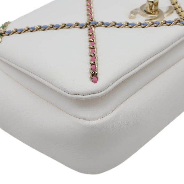 CHANEL Entwined Flap Leather Chain Crossbody Bag White