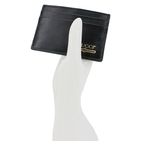 GUCCI Logo Print Leather Card Holder Black 547596