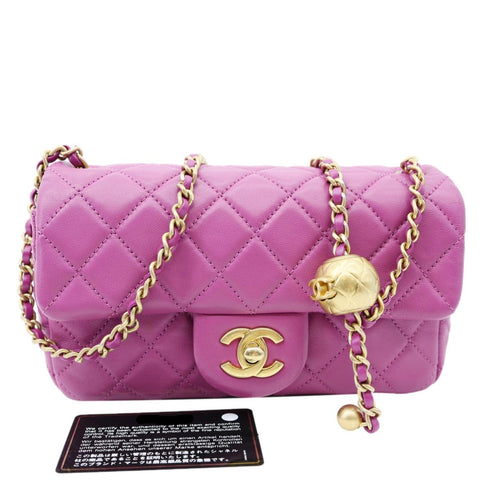 CHANEL Pearl Crush Mini Rectangular Flap Quilted Leather Crossbody Bag Magenta