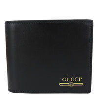 GUCCI Logo Print Leather Bifold Wallet Black 547585