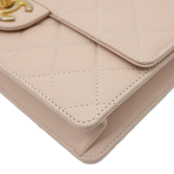 CHANEL Chic Pearls Flap Small Quilted Leather Shoulder Bag Beige