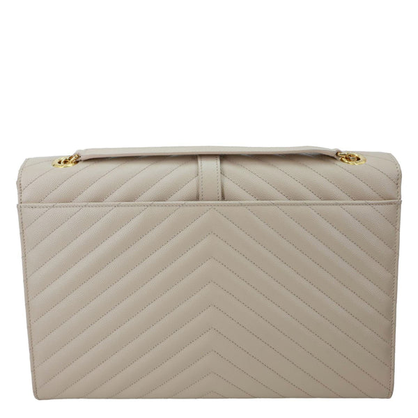 YVES SAINT LAURENT Envelope Large Chevron Grain De Poudre Chain Crossbody Bag Cream