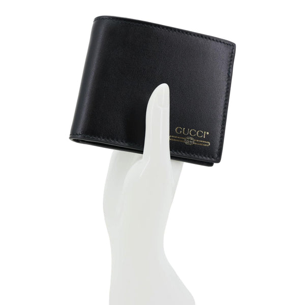 GUCCI Logo Print Leather Bifold Wallet Black 547585
