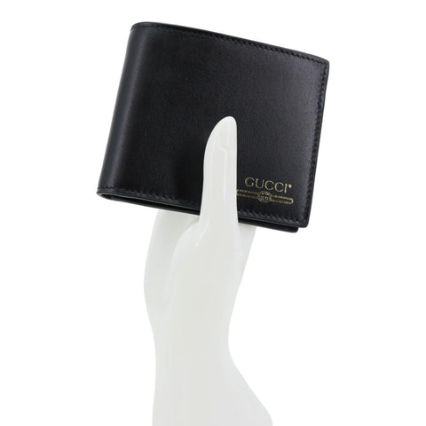 GUCCI Logo Print Leather Bifold Wallet Black 547585