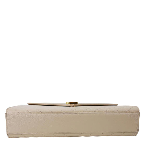 YVES SAINT LAURENT Envelope Large Chevron Grain De Poudre Chain Crossbody Bag Cream