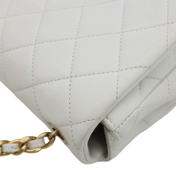 CHANEL Pearl Side Flap Quilted Leather Crossbody Bag White